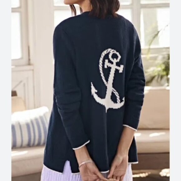 J Jill Sweaters - J. Jill Nautical 100% Cotton. Size L Anchor. Mariner Cardigan Nautical Costal